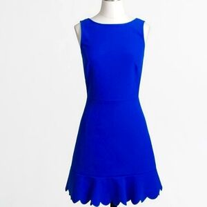 J Crew Sleeveless Scallop Hem Dress Cobalt Bright Cerulean Blue SZ 8